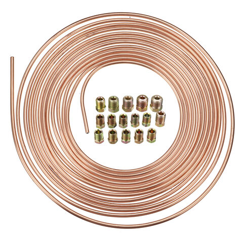 25ft Copper Brake Line Pipe Hose Tube Kit Joiner Joint 3/16 Union + 15Pcs Nuts