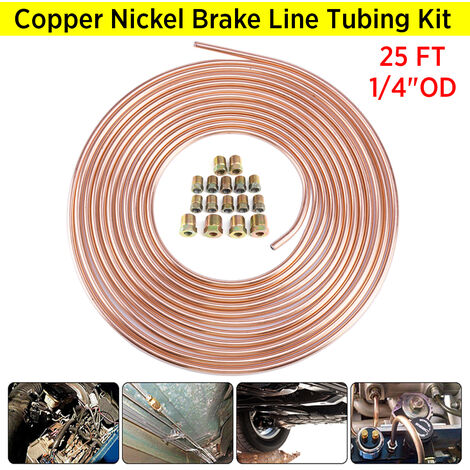 25ft Copper Nickel Brake Pipe Hose Line Tube Roll 1/4'' OD Fittings Tubing Kit