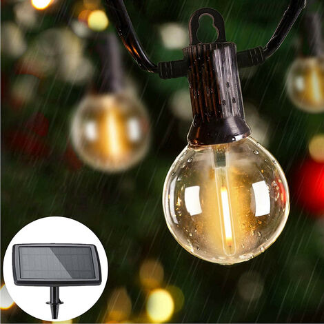 25FT Outdoor LED String Lights Solar Powered, Waterproof G40 LED Bulb String Indoor/Outdoor Patio Lights, LED Bulbs for Home, Terrace, Party, Christmas, Wedding [Energy Class A+]