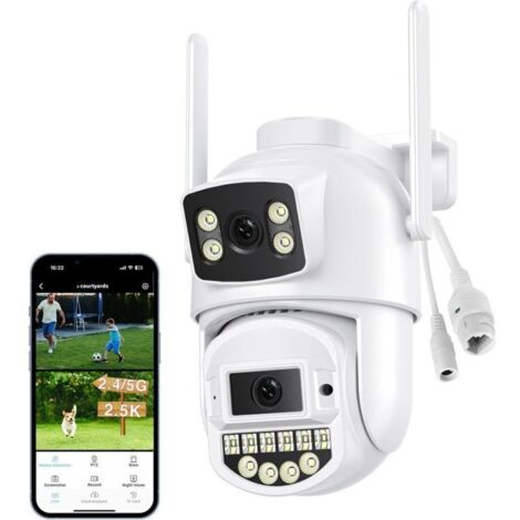 2,5K-Außenkamera, Dual-Objektiv, 2,4/5 GHz, kabelgebundene Außenkamera, Ethernet, WLAN-Überwachungskamera mit Farbnachtsicht, Zwei-Wege-Audio, Personenerkennung, IP66