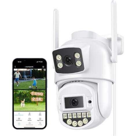 LONGZIMING 2.5K Camera Exterieur, avec Double Objectif, Camera De Surveillance Exterieur 8MP, Camera Surveillance WiFi 2.4/5G, Vision Nocturne Couleur 30m, Audio Bidirectionnel, Détection Humaine, IP66