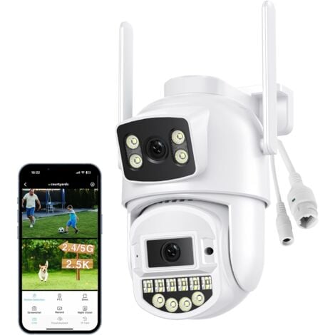 2.5K Camera Exterieur, Double Objectif, 2.4/5Ghz, Caméra Exterieur Filaire, Ethernet,Camera Surveillance WiFi avec Vision Nocturne Couleur, Audio Bidirectionnel, Détection Humaine, IP66