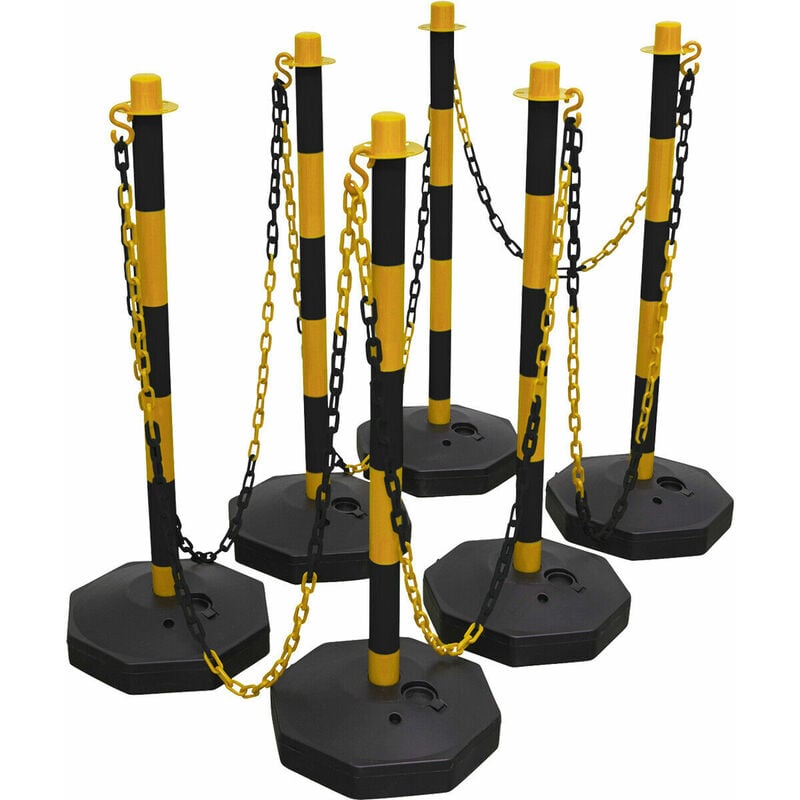 25m Post & Chain Kit - High Vis Black & Yellow - 6 x Posts - Safety Barrier