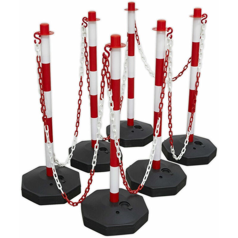 Loops - 25m Post & Chain Kit - High Vis Red & White - 6 x Posts - Safety Barrier