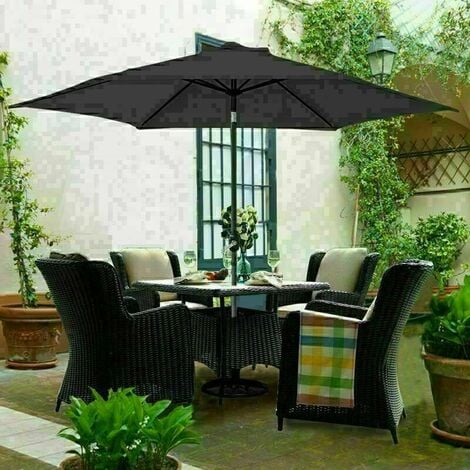 2.5M Round Garden Parasol Outdoor Patio Sun Shade Umbrella with Tilt Crank UV protection - Black