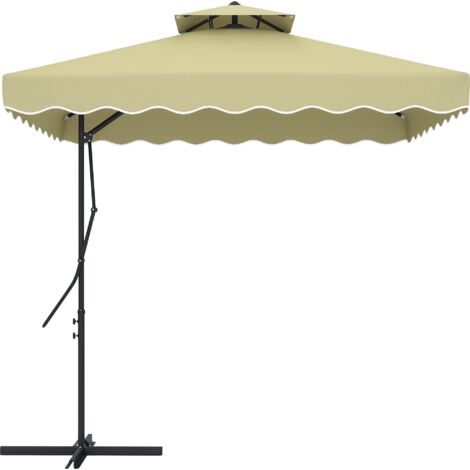 2.5m Square Double Top Garden Parasol Cantilever Umbrella with Ruffles, Beige