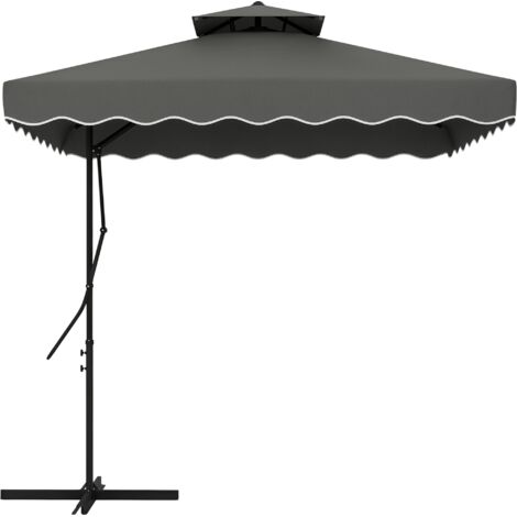 2.5m Square Double Top Garden Parasol Cantilever Umbrella with Ruffles, Dark Grey