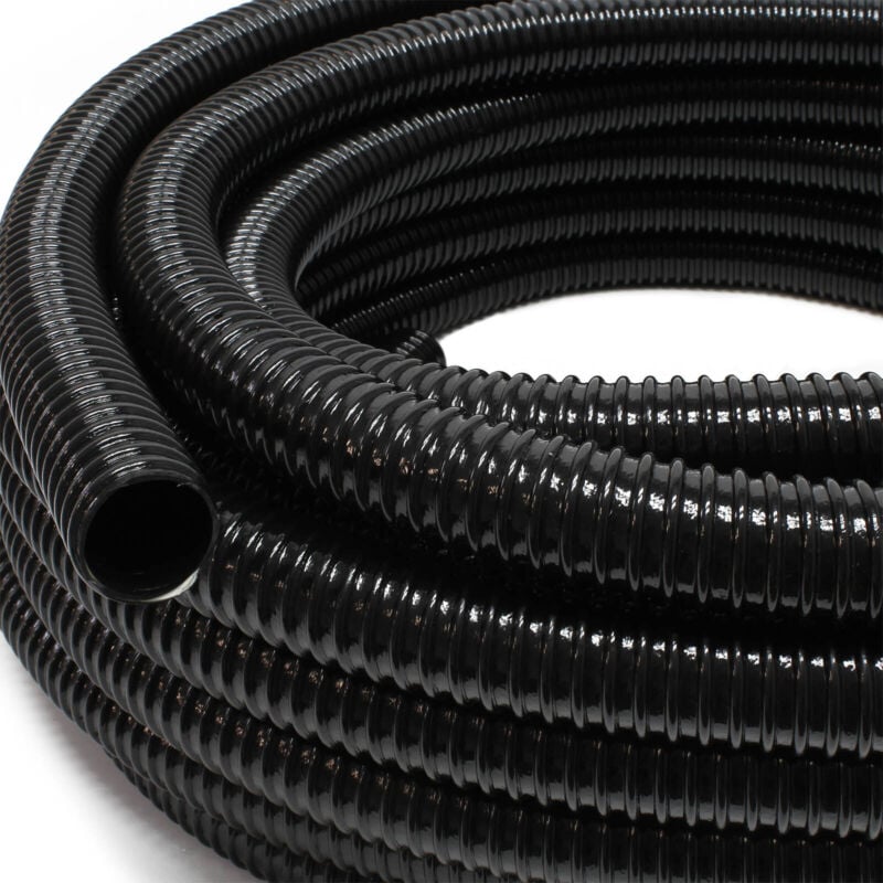 Tuyau d'aspiration noir – 25 m / ø 40 mm (1 1/2') / 270 g/m – avec Spirale de renforcement – Tube souple sans pression en pvc – pour Arrosage