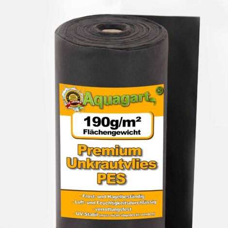 AQUAGART 25m² Unkrautvlies Gartenvlies Mulchvlies Bodengewebe 190g 1m breit PES