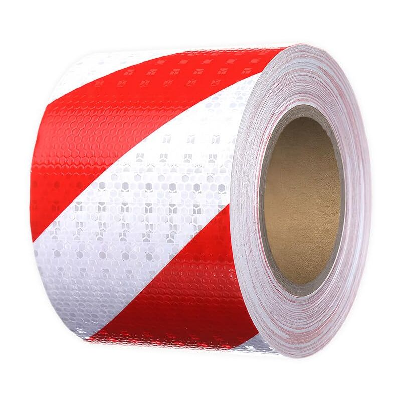 Tigrezy - 25m x 10cm Red and White Self Adhesive Reflective Tape, High Intensity Reflective Safety Tape, High Visibility Reflective Warning Tape for