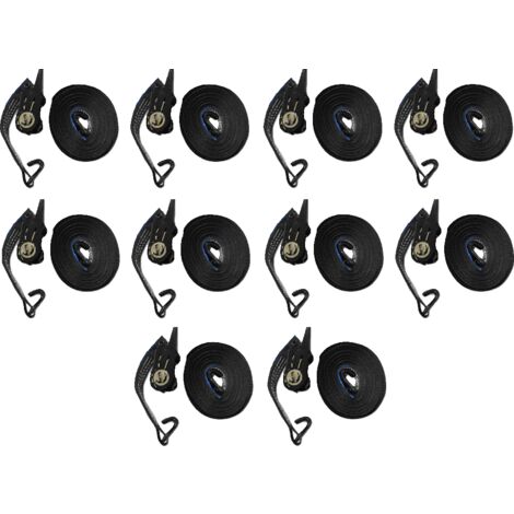 25MM Black Ratchet Straps 10M with J Hook x10 - 0.8 Ton Tie Down Trailer Cargo Truck