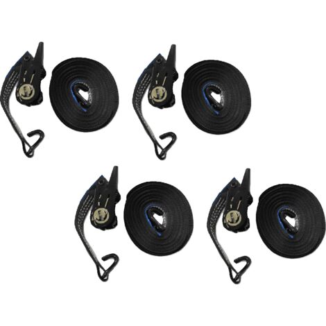 25MM Black Ratchet Straps 10M with J Hook x4 - 0.8 Ton Tie Down Trailer Cargo Truck