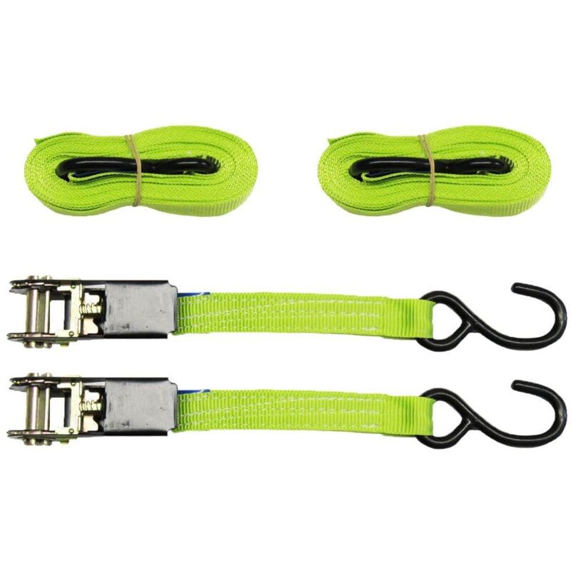 25MM Ratchet Straps 5 Metre 0.67 Ton x2 (800KG 5M Tie Down High Visibility S Hook)