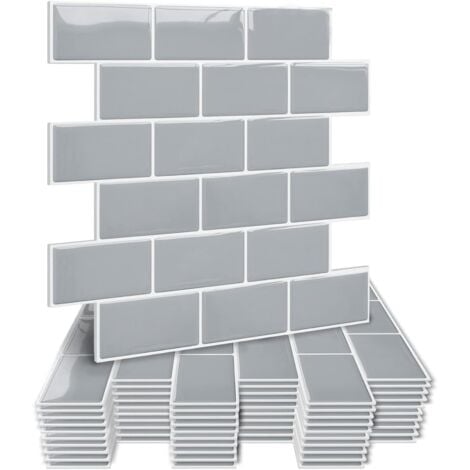 2.5mm Thickness Peel and Stick Wall Tiles Kitchen Backsplash, Waterproof Stick on Tiles, Grey Self Adhesive Wall Tiles Bathroom Subway Tiles Grey 5 Sheets
