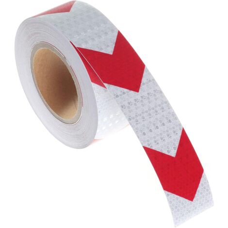25mx 5cm Reflective Warning Tape, Reflector Safety Tape for Orientation Arrow, Warning Sign, High Visibility, High Intensity, Arrow in Red and White