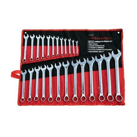 25PC METRIC FULLY POLISHED COMBINATION SPANNER WRENCH RING OPEN SET IN CASE 0441