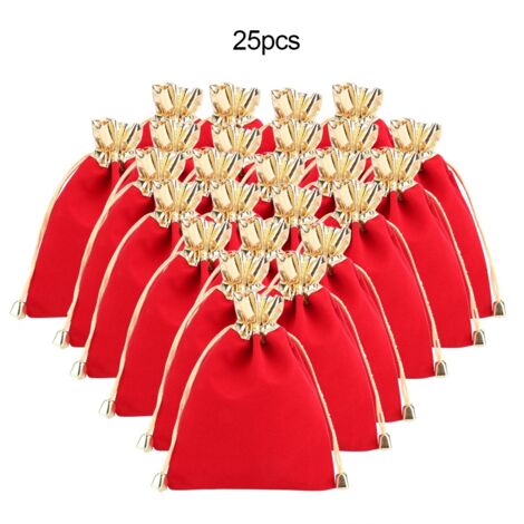 25pcs Drawstring Gift Jewelry Storage Bag Pouch Holder Pocket Organizer (Red 12x16cm)