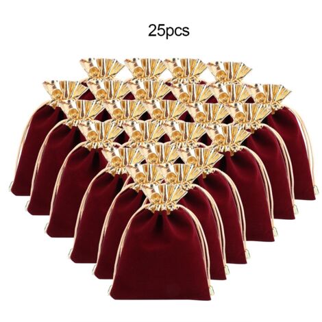 25pcs Drawstring Gift Jewelry Storage Bag Pouch Holder Pocket Organizer (Wine Red 12x16cm)