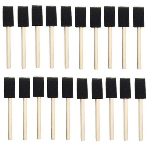 25pcs éponges en mousse peinture manche en bois pinceau flexible Poly mousse pinceau biseauté pour acryliques teintures vernis artisanat Art 1 pouce