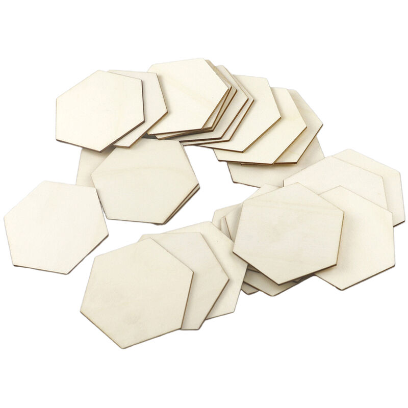 

25pcs hexagonal de madera Rebanadas pulido etiquetas de nombre en blanco P-endant para decoracion de la boda del partido