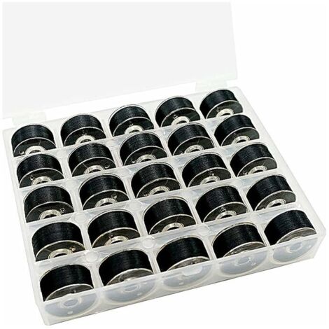 25pcs Noir prérembobiné fil de bobine pour Brother/Babylock/Janome/Kenmore/Singer Machine