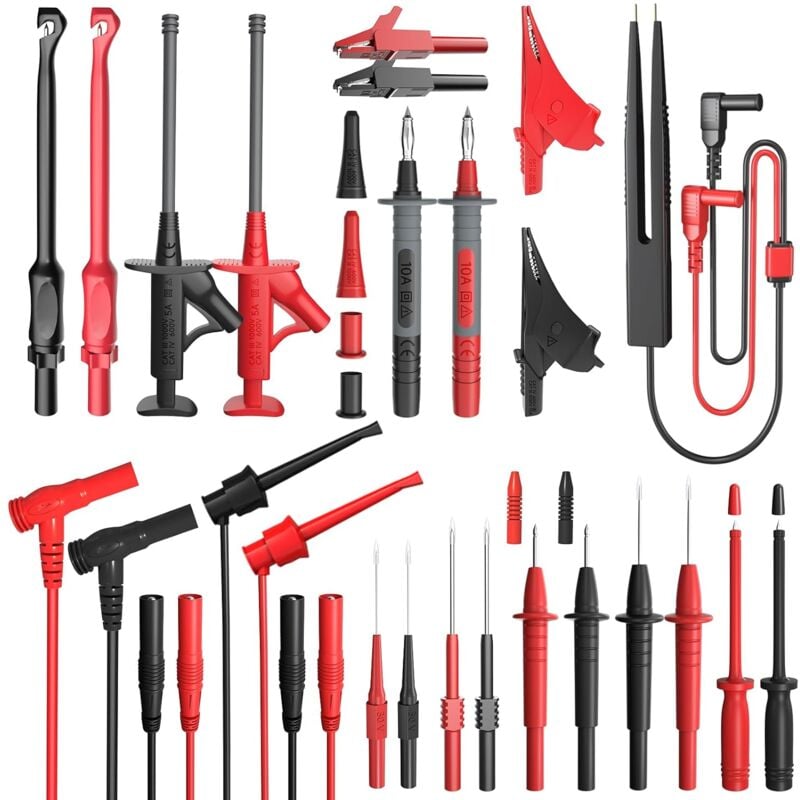 Laoa - 25PCS Silicone Multimeter Test Leads Kit with Replaceable Wire Piercing Probes, Alligator Clips, Test Hook Clips, Test Tweezer for Digital