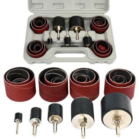 25pcs Tambour de Poncage, 80 et 120 Grain Manchon Abrasif pour Ponceuse, 1/8" et 1/4" Manchon Abrasif Tambour Poncage pour Perceuse, Outil pour Poncer le Bois, Ø12 18 23 31 50 mm