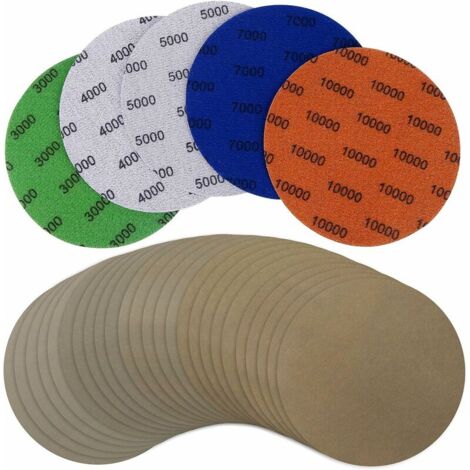 25ps Rond Papier de Verre, Disques de Ponçage à Sec Ronds Humides à l'eau Grain, Disques Abrasifs Auto Agrippants pour Ponceuse Electrique 3000/4000/5000/7000/10000,GU.B/bon