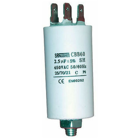 2,5uf 450vac Condensador Motor 30x57mm Faston + R8  2.5mf450v/f/3057