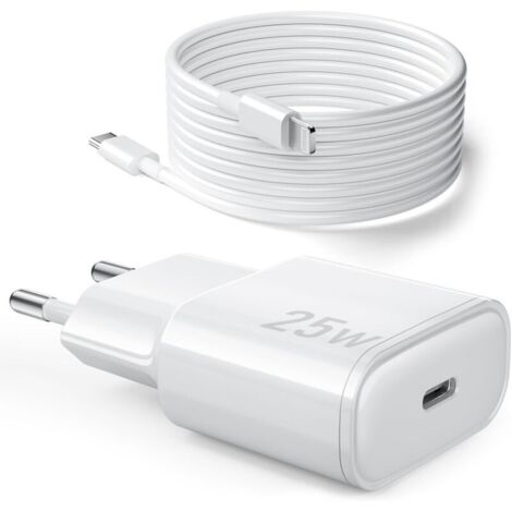 25W Chargeur Rapide pour iPhone, PD 3.0 Prise USB C avec 1M Cable Lightning for iPhone 14/14Pro/13/13 Mini/13 Pro/13Pro Max/12/12Pro/12 Pro Max/11/11 Pro/11 Pro Max/iPad 5/6/7/8/9/Mini 2/3/4/5