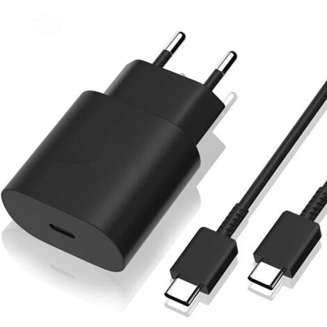 25W Chargeur USB C Secteur Charge Rapide pour Samsung Galaxy S24/S23/S22/S21 Ultra/S20/S20+/Note 20/10/9/8/A73/A53/A52/S10/S9 et 2M Câble,Adaptateur Type C Mural Alimentation Prise Noir