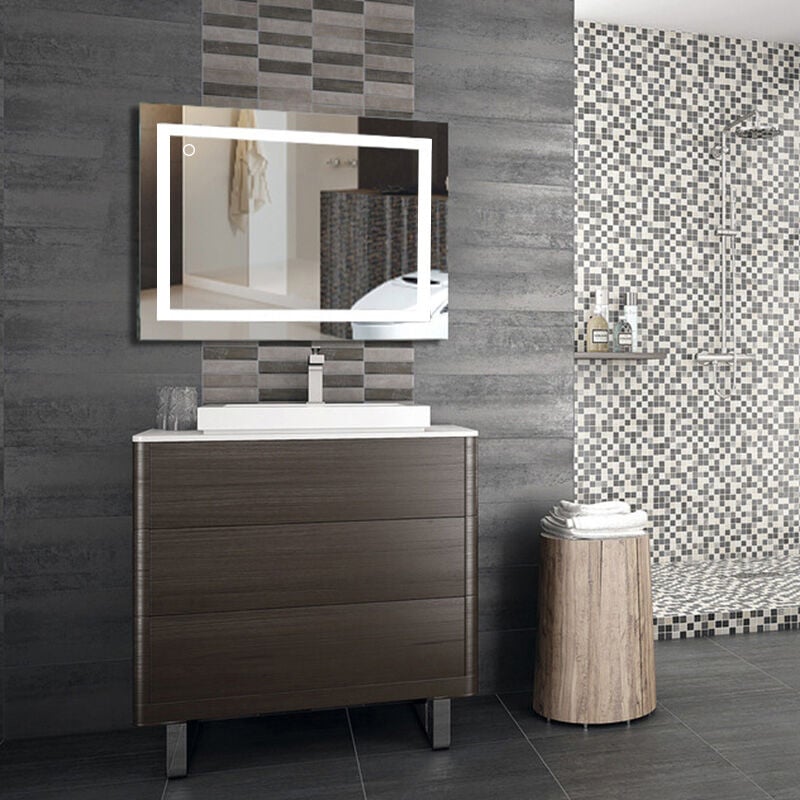 Hofuton 23W Mural Miroir LED Lampe de Miroir Éclairage pour Salle de Bain Miroir Lumineux Moderne 1000×600MM Blanc Naturel 6000K