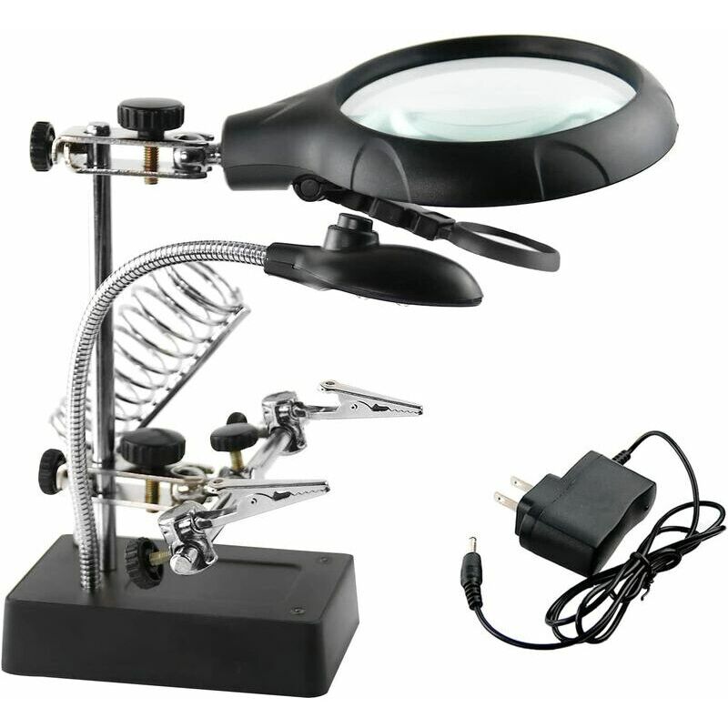 2.5X 7.5X 10X Helping Hands Magnifier crocodile Support Kits de réparationLoupe de bureau éclairée par LED Station de soudage Station de soudage et