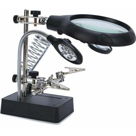 2.5x 7.5x 10x Loupe de Support Loupes 5 LEDs Fer à Souder Multifonctionnel Troisième Main pour Ingénieur Électronique Horloger Montre Réparation Soudure（1 ensemble）