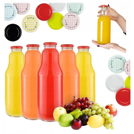 25x Obstglasflaschen für Saft, 1-Liter-Flasche/Krug für Saft, Milch + Deckel