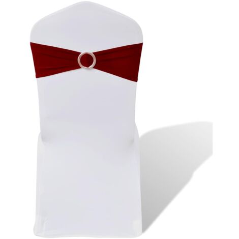 25x Stuhlschleifen Stretch Schleifenbänder + Diamant Schnalle Bordeaux