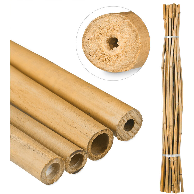 Relaxdays - 25x Tiges en bambou 150 cm, en bambou naturel, bâtons en bambou comme tuteur ou décoration, pour bricoler, nature