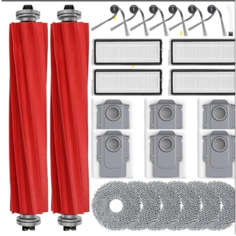 26 accessoires de rechange pour aspirateur robot laveur Roborock QV 35A / QV 35S / QR 798 / QR 598 : 6 sacs à poussière, 6 serpillères, 6 brosses latérales, 4 filtres HEPA et 2 brosses principales.