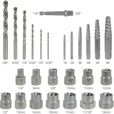 26 bussole estrattore bulloni antifurto, estrattore dadi danneggiati in materiale Cr-Mo 8-19 mm
