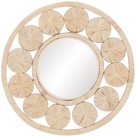 26 cm großer dekorativer Spiegel in Beige, natürliches Design in Palmen und Seegras, ideal zum Dekorieren Ihres Zuhauses und für mehr Licht