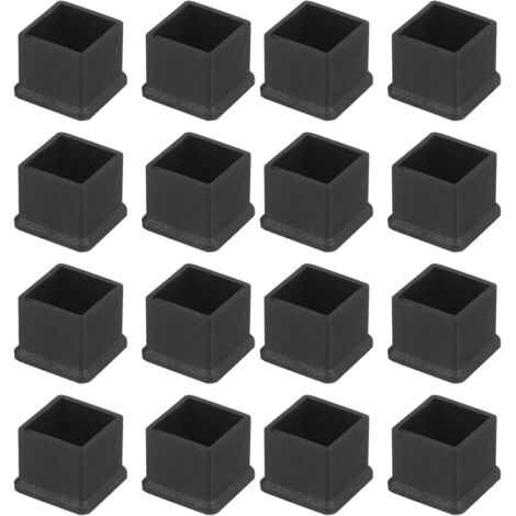 26 Embouts de pieds, Carrés 16mm, PVC Noir, Antidérapants, Pour chaises et tables, Intérieur et extérieur