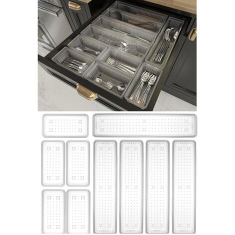 26 Pack Drawer Organizers Desk Kitchen Vanity Divider Modular Clear Black