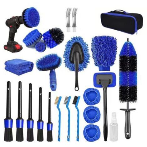 26 Pcs Kit de Brosses Premium pour Lavage Automobile - Ensemble Pro pour Intérieur & Extérieur avec Sac de Transport