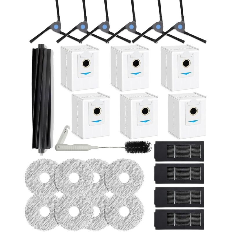 Gotrays - 26 Pcs Vacuum Cleaner Accessories for Ecovacs Deebot X2 Omni, Replacement Parts: 1 Rubber Brush, 6 Side Brushes, 4 hepa Filters, 8 Mops, 6