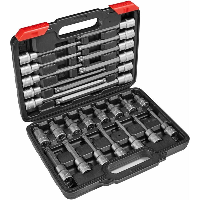 26-Piece Long/Short Internal Multi-Tooth Socket Set - socket set, torx, tools - black/red