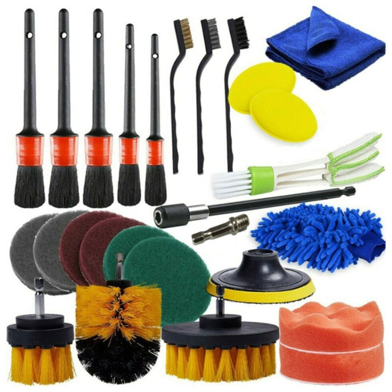 Lifcausal - 26 pièces Brosse de Nettoyage pour Perceuse, Brosse, roue et abrasif de perceuse, Kit Nettoyage Voiture Interieur, Brosse de Jantes, pour