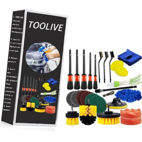 26 pièces Brosse de Nettoyage pour Perceuse, Brosse, roue et abrasif de perceuse, Kit Nettoyage Voiture Interieur, Brosse de Jantes, pour Surfaces de Salle de Bain, Sol, Baignoire, Auto