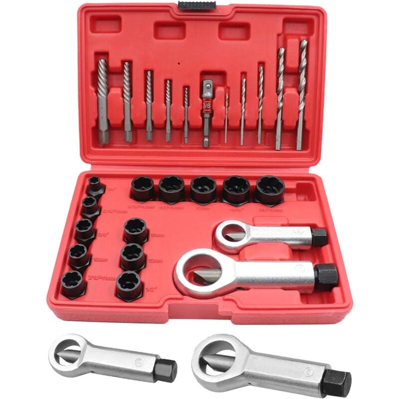 26 pièces extracteur de vis, kit de fissurateur d'outil de séparateur d'écrou, kit de foret de démontage de boulon