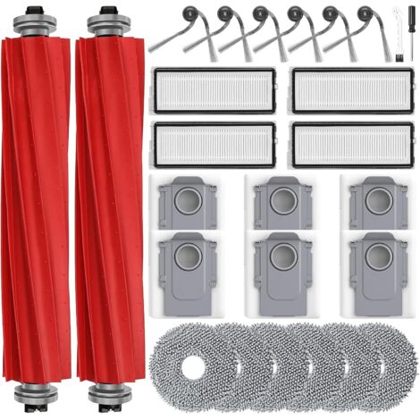 26 Rechange Accessoires pour Roborock QV 35A / QV 35S / QR 798 / QR 598 Aspirateur Robot Laveur, 6 Sacs à poussière 6 Serpillières 6 Brosse latérale 4 Filtre HEPA 2 Brosse Principale