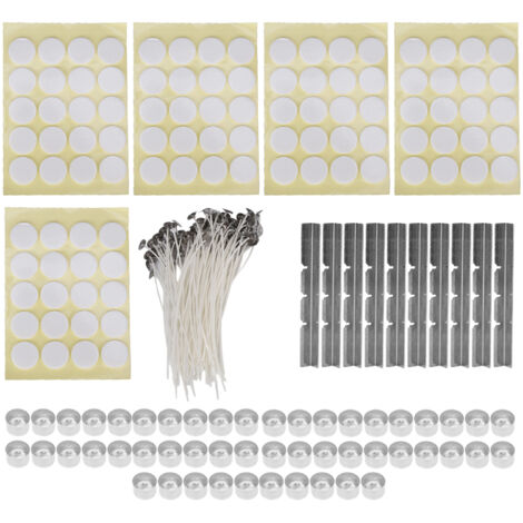 260 Kerzendochte (15 cm), 100 doppelseitige Klebeaufkleber, 50 gelbe Aluminiumfolienhüllen (23 g), 10 Dochthalter aus Edelstahl